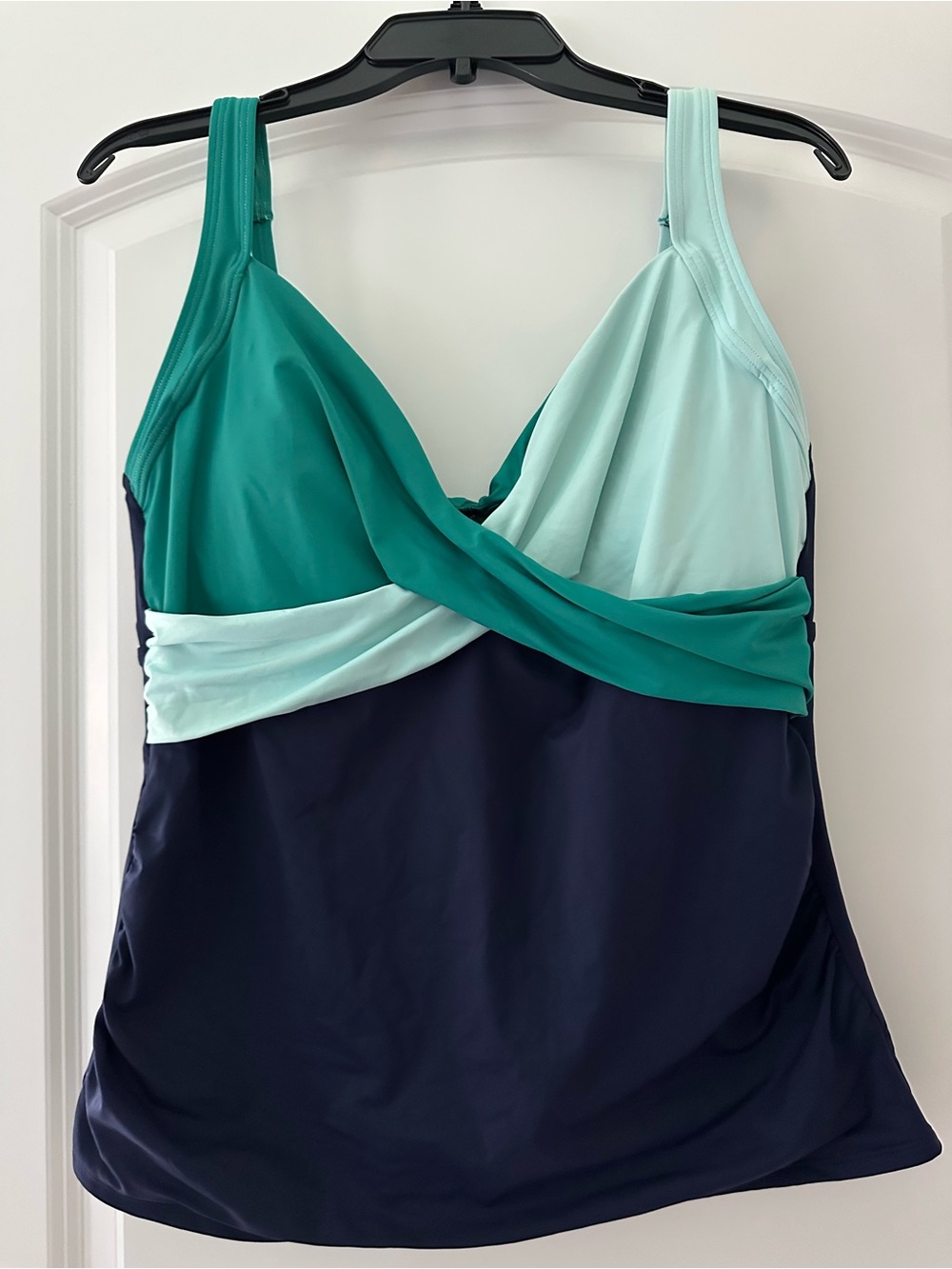 Colorblock Twist Front Tankini Top & Bottom - Teal, Mint & Navy